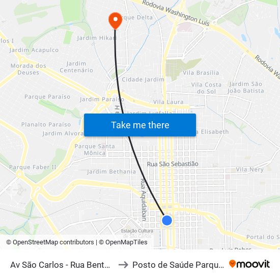 Av São Carlos - Rua Bento Carlos to Posto de Saúde Parque Delta map