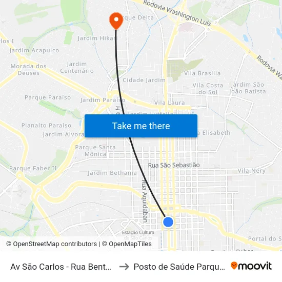 Av São Carlos - Rua Bento Carlos to Posto de Saúde Parque Delta map