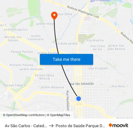 Av São Carlos - Catedral to Posto de Saúde Parque Delta map