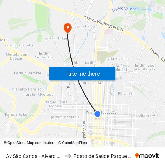 Av São Carlos - Alvaro Guião to Posto de Saúde Parque Delta map