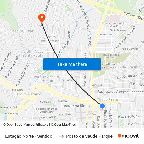 Estação Norte - Sentido Bairro to Posto de Saúde Parque Delta map