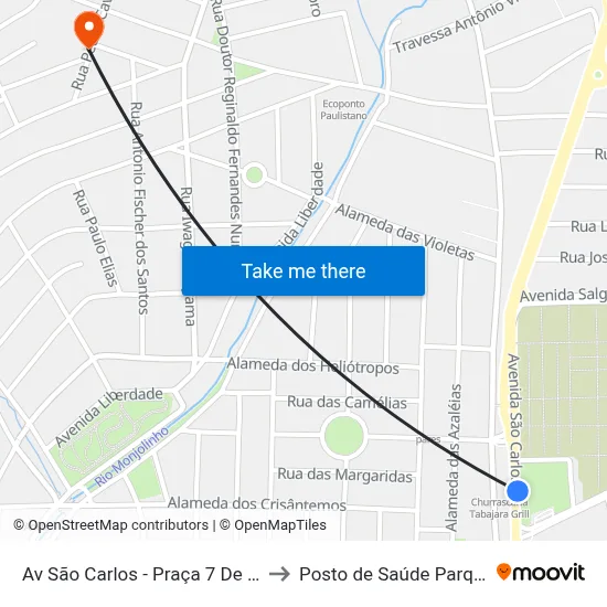 Av São Carlos - Praça 7 De Setembro to Posto de Saúde Parque Delta map