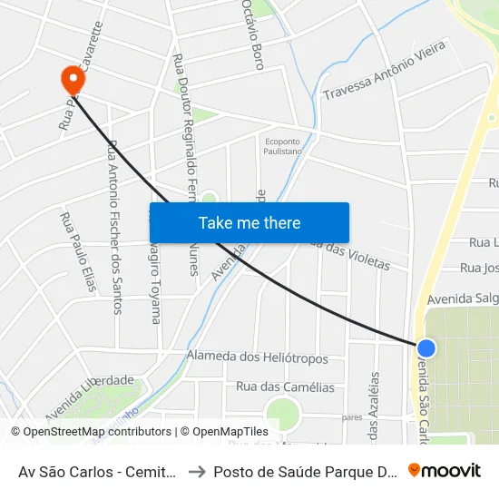 Av São Carlos - Cemitério to Posto de Saúde Parque Delta map