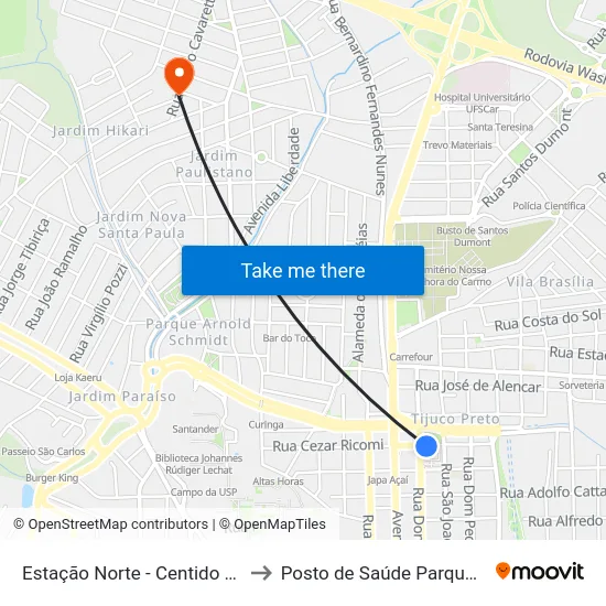 Estação Norte - Centido Centro to Posto de Saúde Parque Delta map
