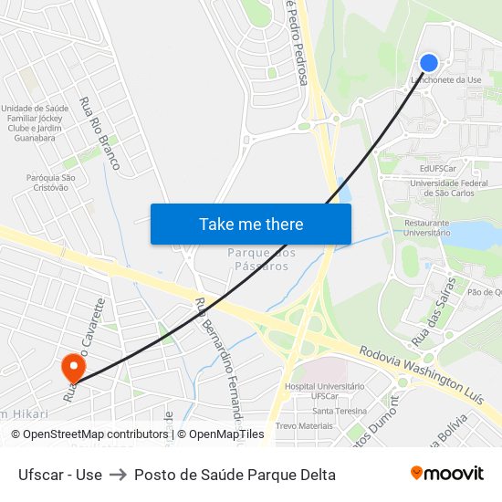 Ufscar - Use to Posto de Saúde Parque Delta map