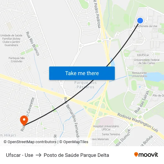 Ufscar - Use to Posto de Saúde Parque Delta map