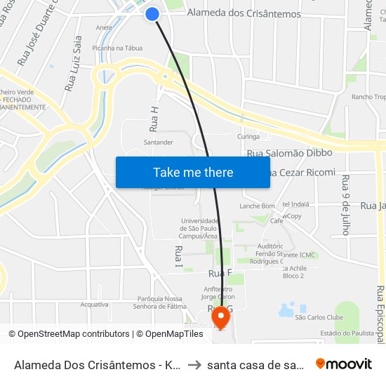 Alameda Dos Crisântemos - Kartódromo to santa casa de sao carlos map