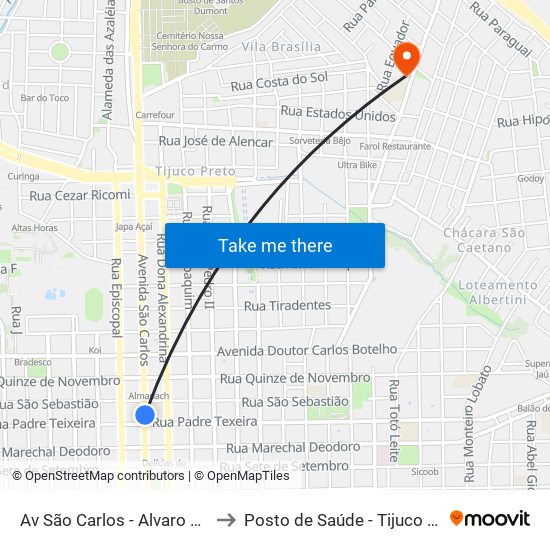 Av São Carlos - Alvaro Guião to Posto de Saúde - Tijuco Preto map