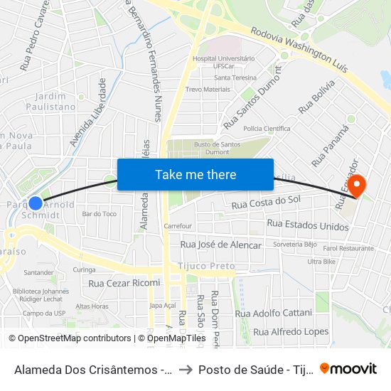 Alameda Dos Crisântemos - Kartódromo to Posto de Saúde - Tijuco Preto map