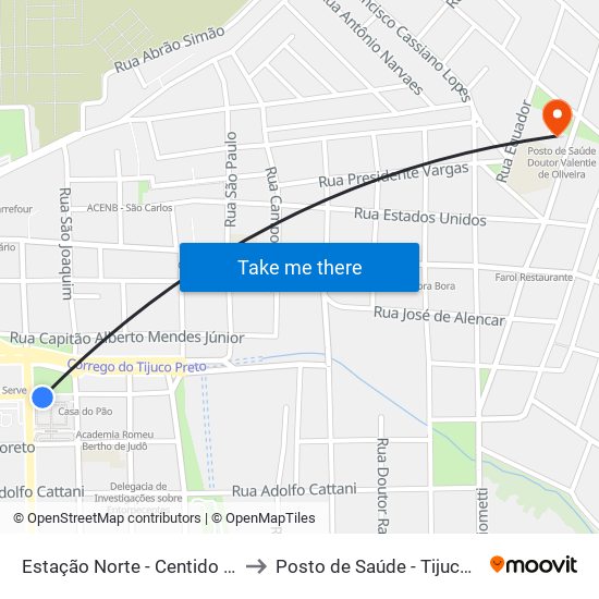 Estação Norte - Centido Centro to Posto de Saúde - Tijuco Preto map