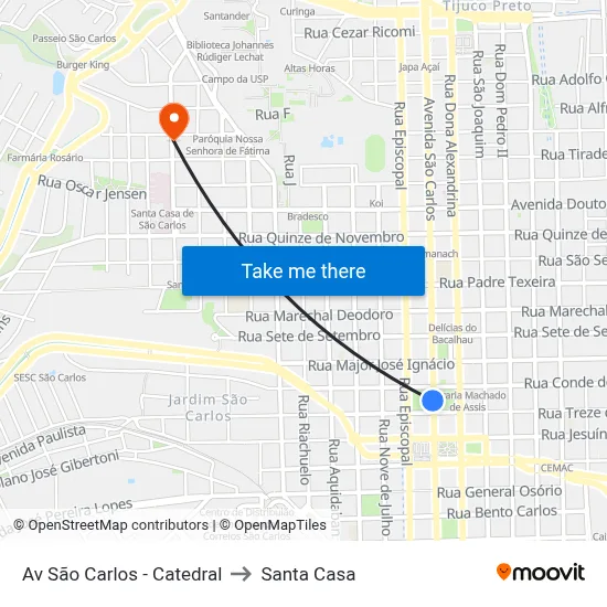 Av São Carlos - Catedral to Santa Casa map