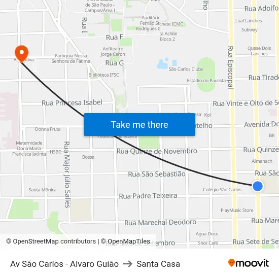 Av São Carlos - Alvaro Guião to Santa Casa map
