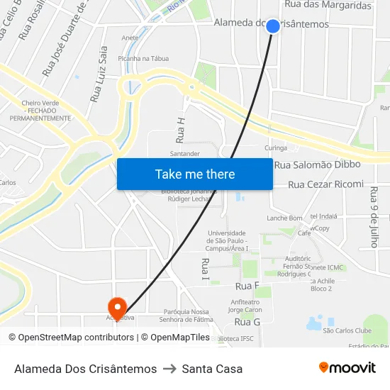 Alameda Dos Crisântemos to Santa Casa map