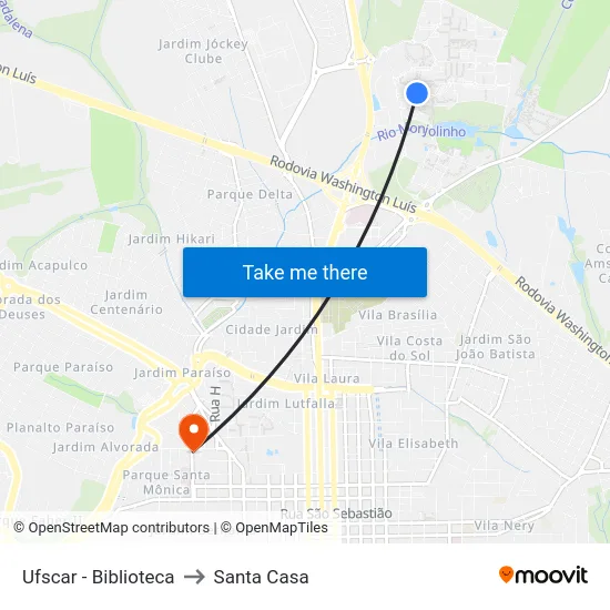 Ufscar - Biblioteca to Santa Casa map