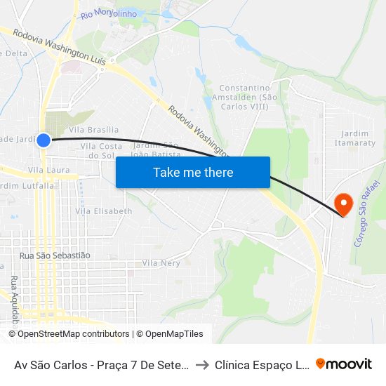 Av São Carlos - Praça 7 De Setembro to Clínica Espaço Livre map