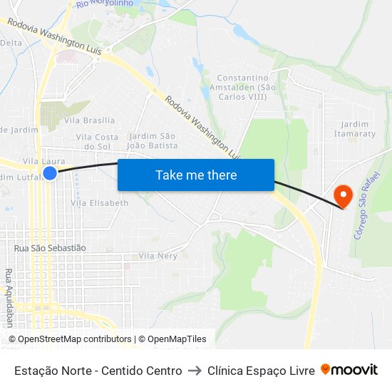 Estação Norte - Centido Centro to Clínica Espaço Livre map