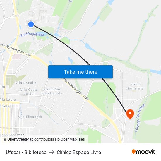 Ufscar - Biblioteca to Clínica Espaço Livre map