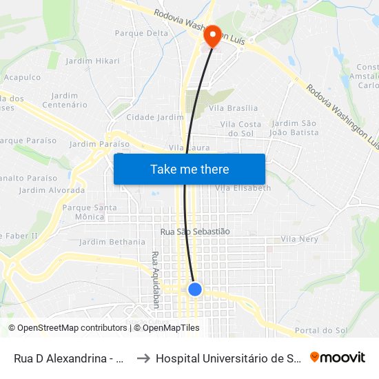 Rua D Alexandrina - Mercado to Hospital Universitário de São Carlos map