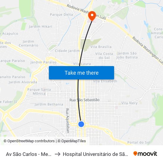 Av São Carlos - Mercado to Hospital Universitário de São Carlos map