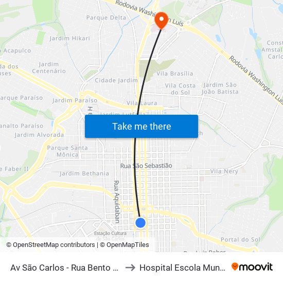 Av São Carlos - Rua Bento Carlos to Hospital Escola Municipal map