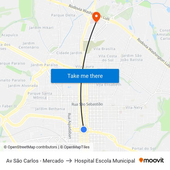 Av São Carlos - Mercado to Hospital Escola Municipal map