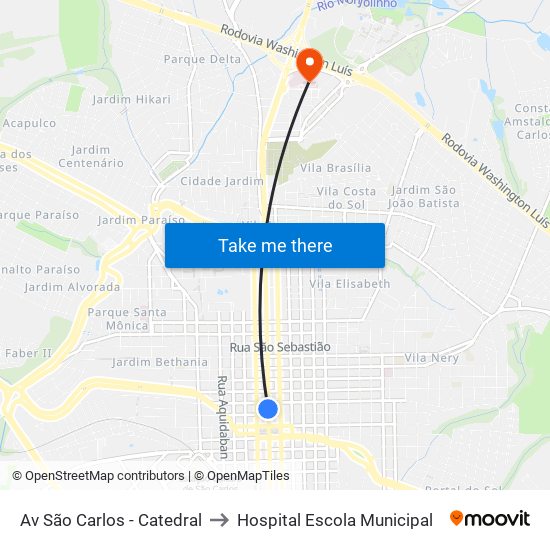 Av São Carlos - Catedral to Hospital Escola Municipal map