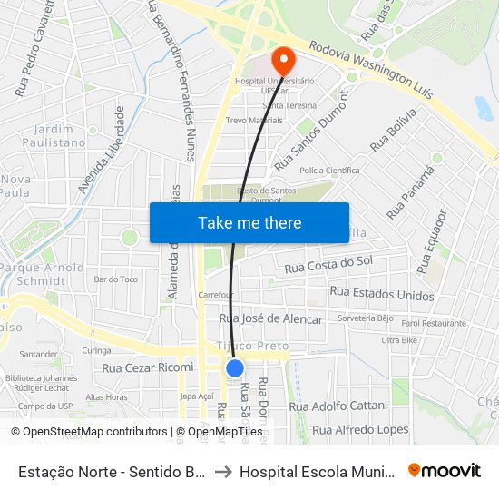 Estação Norte - Sentido Bairro to Hospital Escola Municipal map