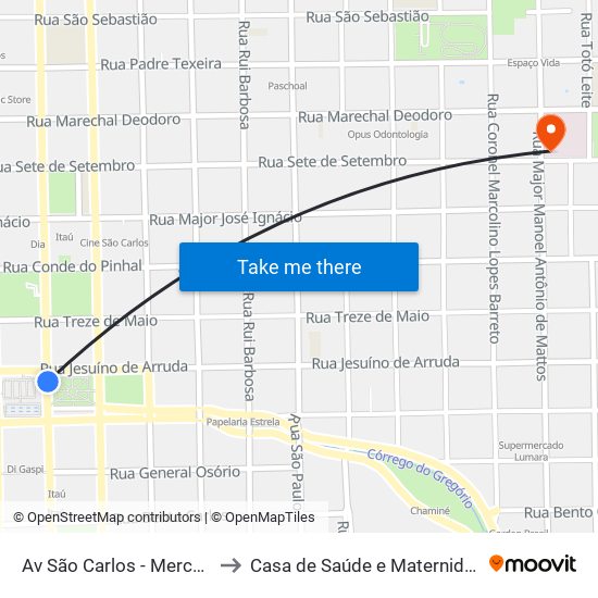 Av São Carlos - Mercado to Casa de Saúde e Maternidade map