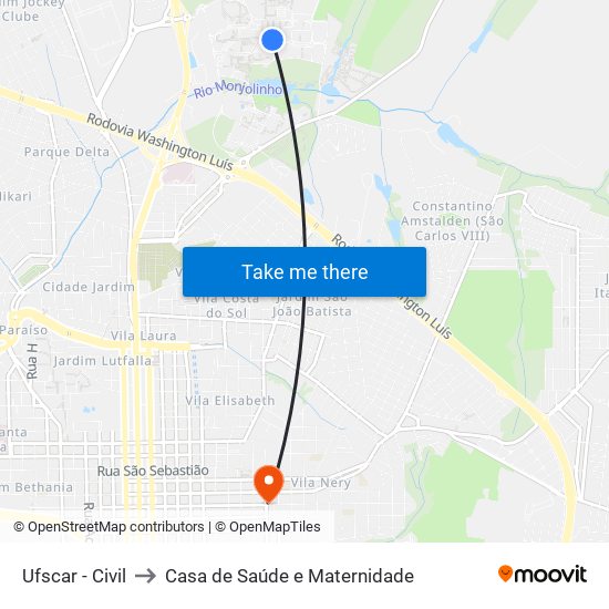 Ufscar - Civil to Casa de Saúde e Maternidade map