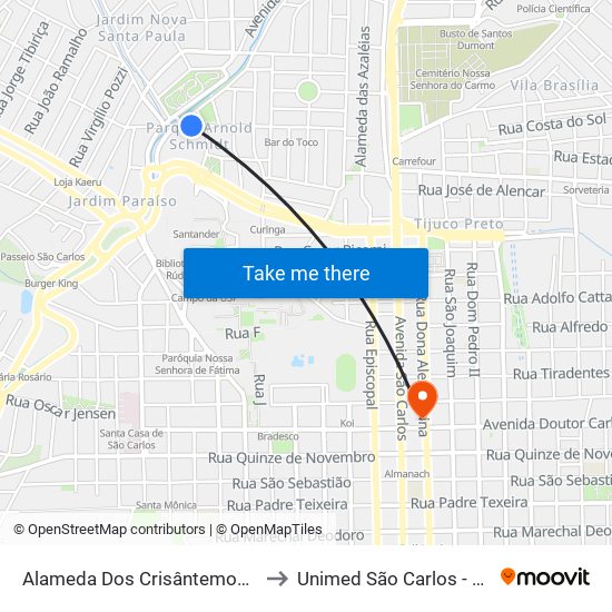 Alameda Dos Crisântemos - Kartódromo to Unimed São Carlos - Hospital 24h map