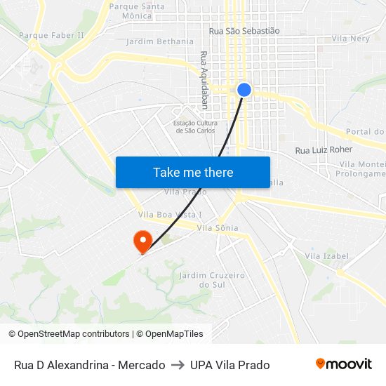 Rua D Alexandrina - Mercado to UPA Vila Prado map