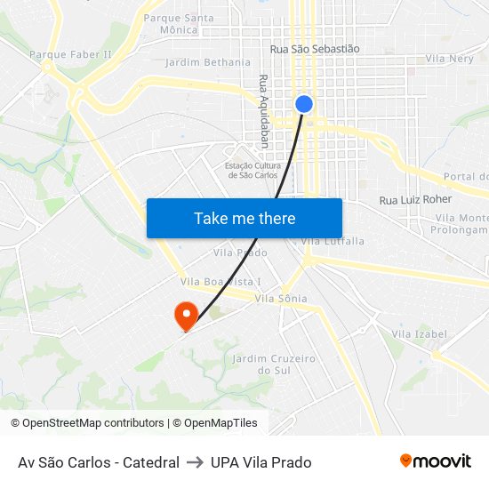 Av São Carlos - Catedral to UPA Vila Prado map