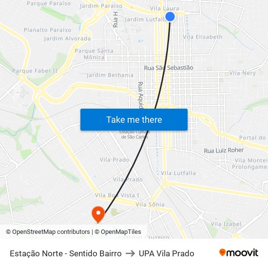 Estação Norte - Sentido Bairro to UPA Vila Prado map