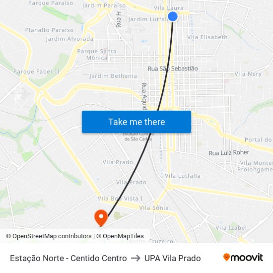 Estação Norte - Centido Centro to UPA Vila Prado map