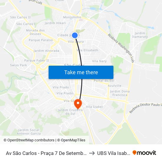 Av São Carlos - Praça 7 De Setembro to UBS Vila Isabel map