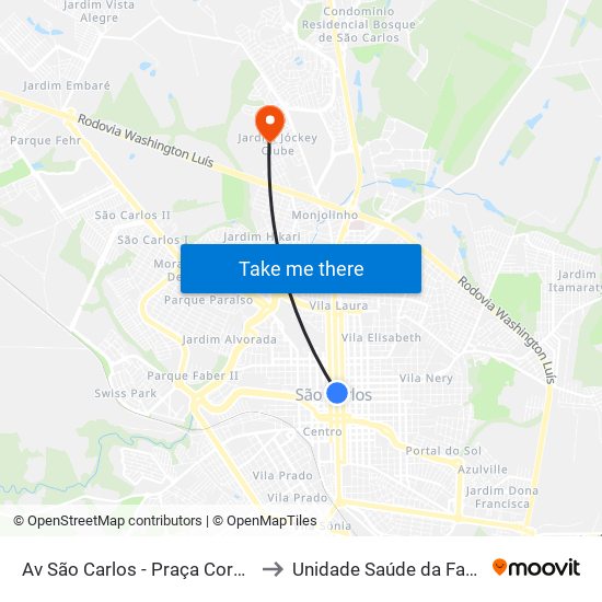 Av São Carlos - Praça Coronel Sales (Pombos) to Unidade Saúde da Família Jockey Club map