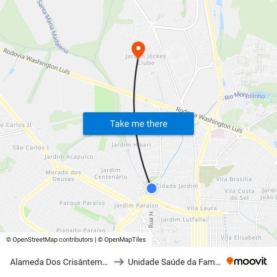 Alameda Dos Crisântemos - Kartódromo to Unidade Saúde da Família Jockey Club map