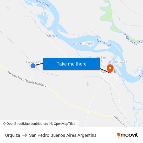 Urquiza to San Pedro Buenos Aires Argentina map