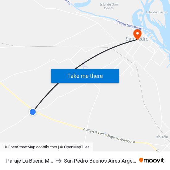 Paraje La Buena Moza to San Pedro Buenos Aires Argentina map