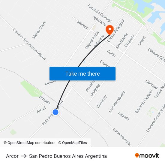 Arcor to San Pedro Buenos Aires Argentina map