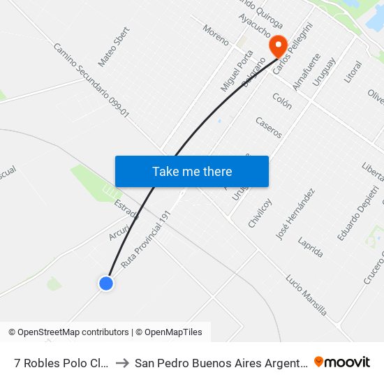7 Robles Polo Club to San Pedro Buenos Aires Argentina map