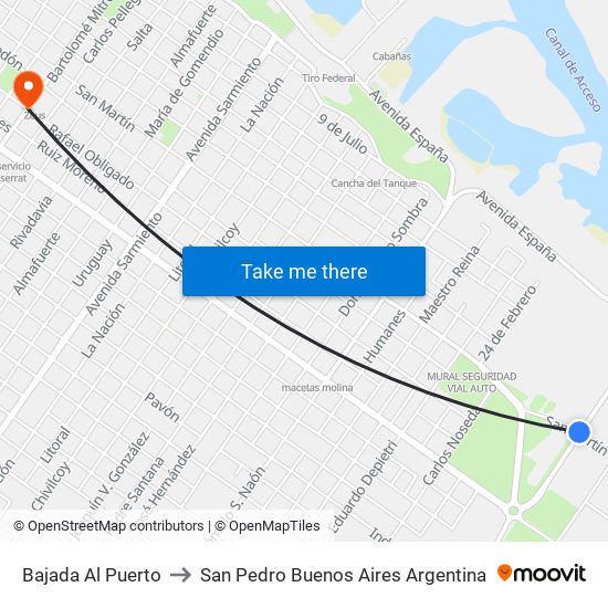 Bajada Al Puerto to San Pedro Buenos Aires Argentina map