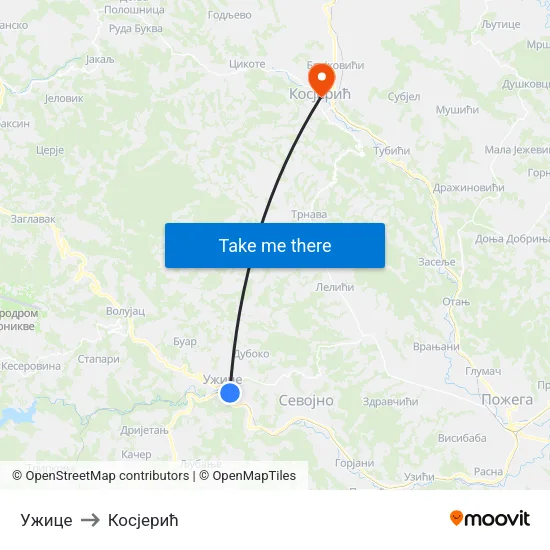Ужице to Косјерић map
