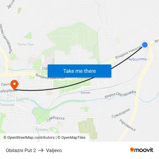 Obilazni Put 2 to Valjevo map