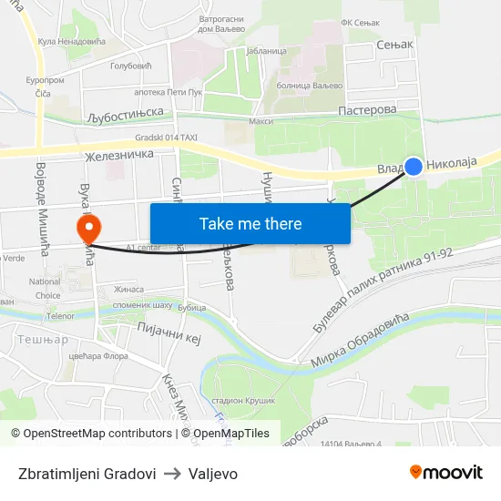 Zbratimljeni Gradovi to Valjevo map