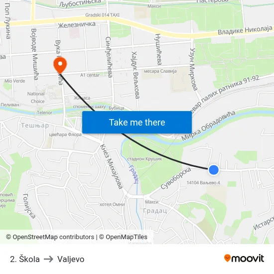 2. Škola to Valjevo map