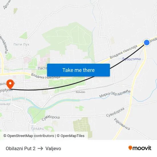 Obilazni Put 2 to Valjevo map