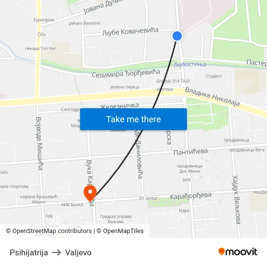 Psihijatrija to Valjevo map