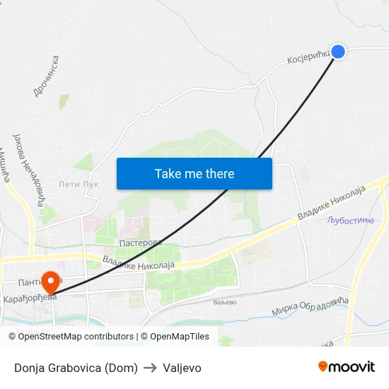 Donja Grabovica (House) to Valjevo map