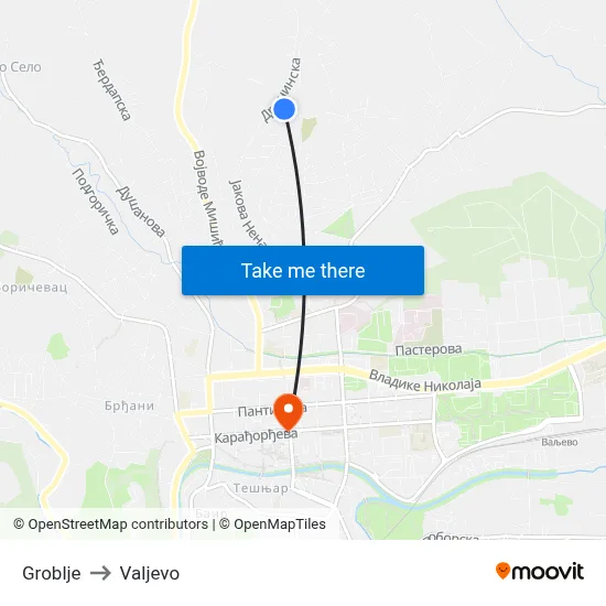 Groblje to Valjevo map